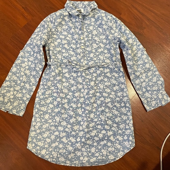 Girl Old Navy floral shirt dress button down tie waist long sleeve cotton size M - Picture 2 of 10